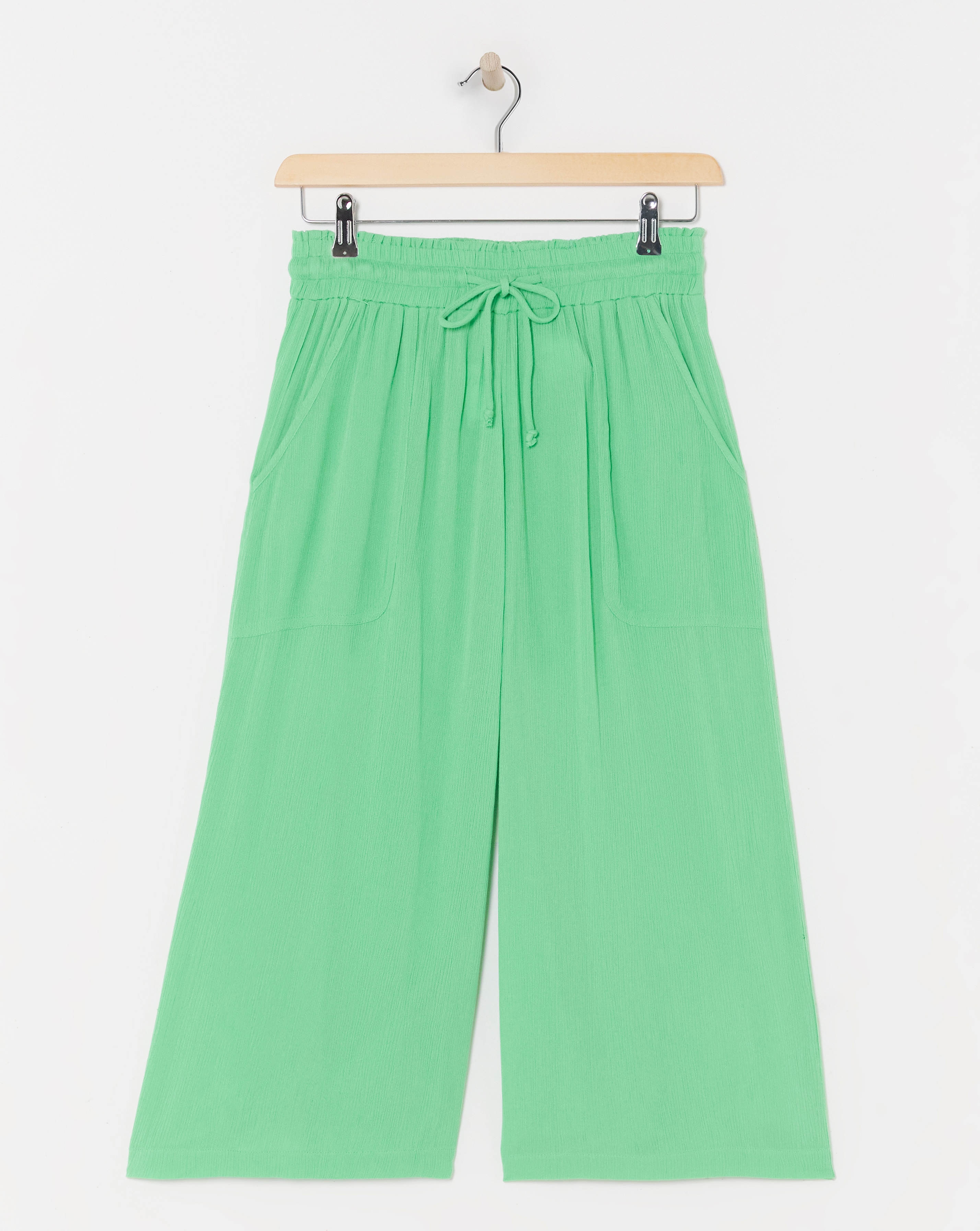 Crinkle Tie Waist Wide Leg Culotte - Green - Size 10 - Women's