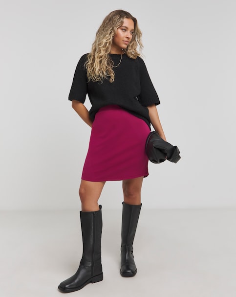 Red Ponte Curved Hem Mini Skirt