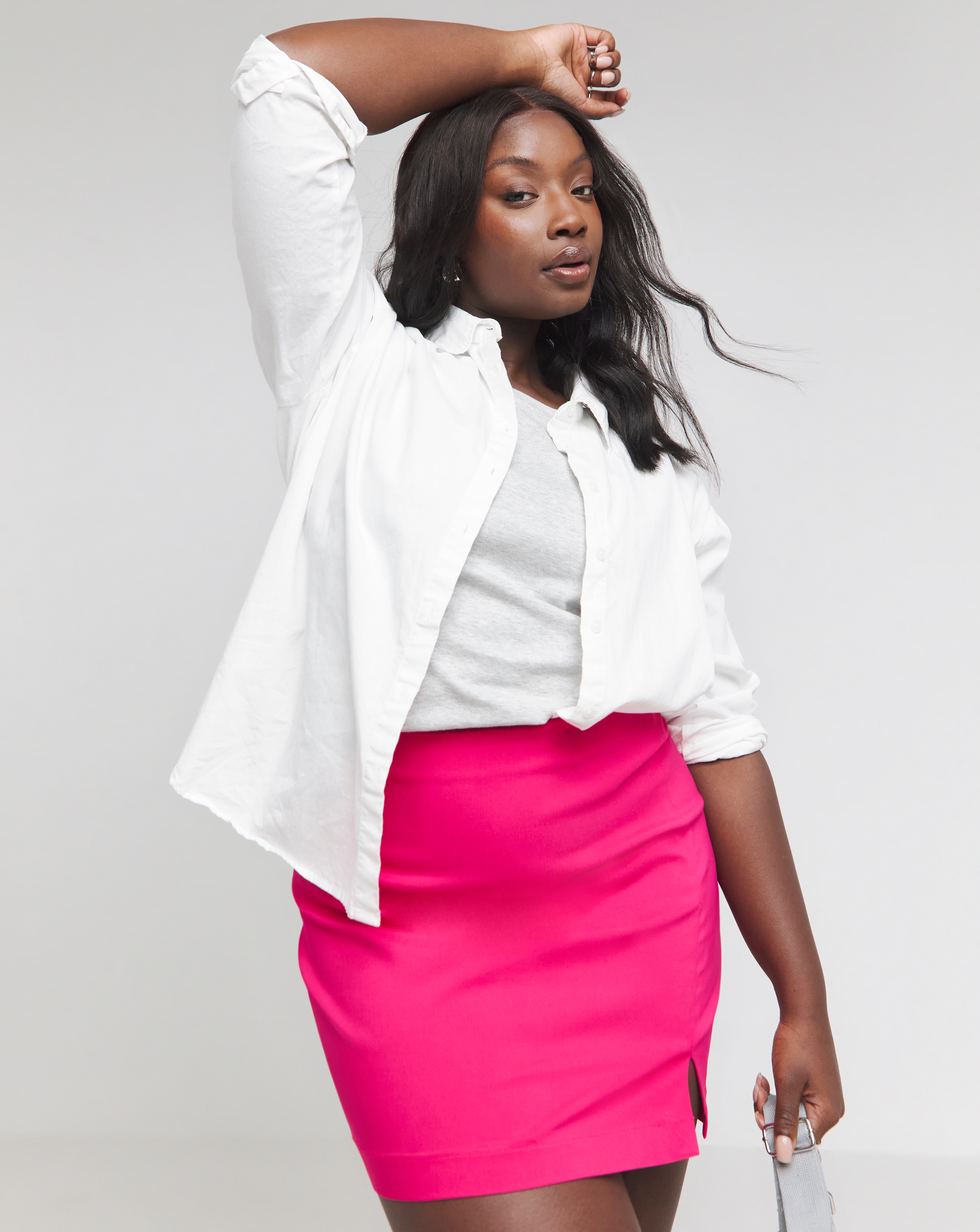 Pink Super Stretch Split Mini Skirt