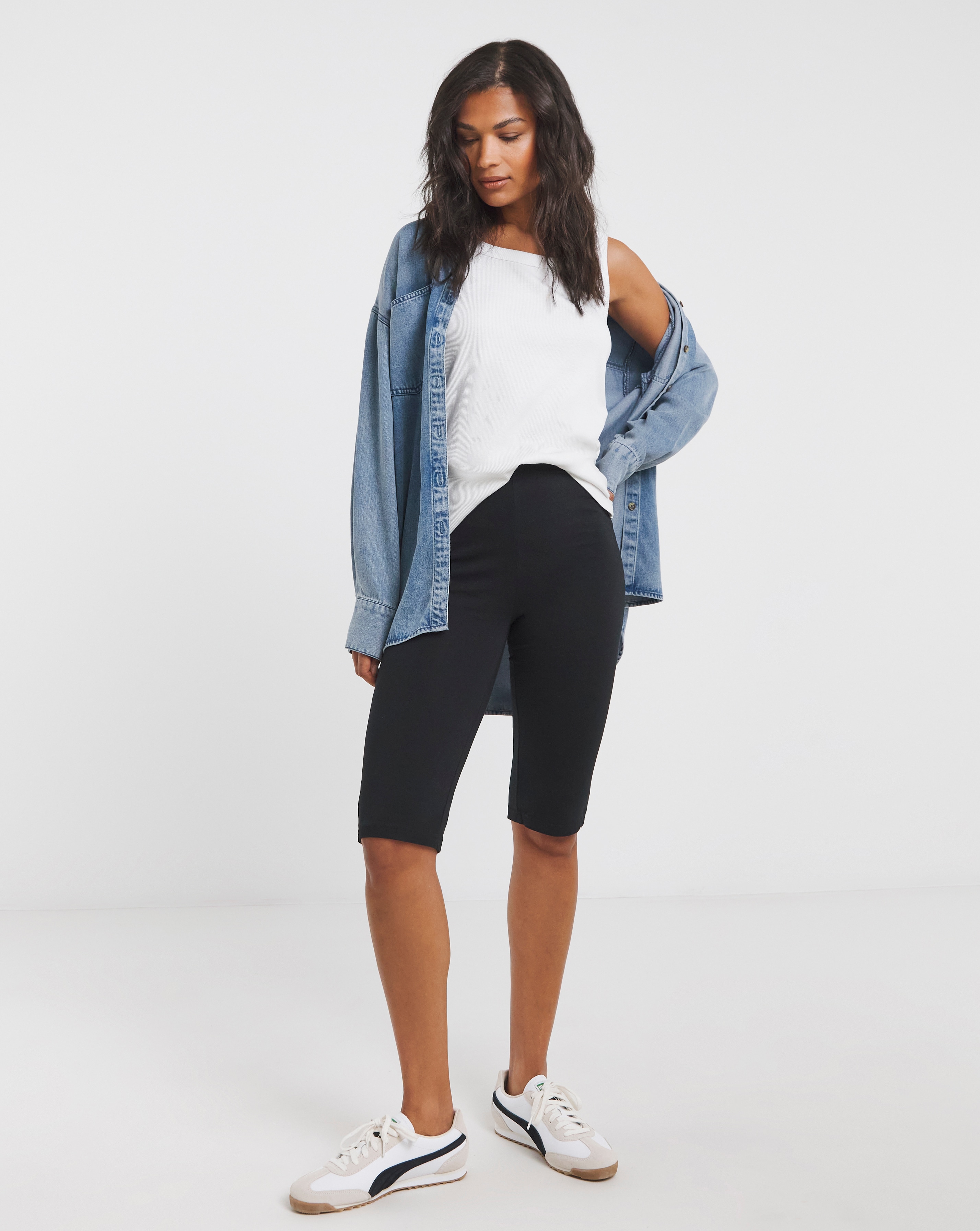 Black Knee Length Cotton Cycling Short