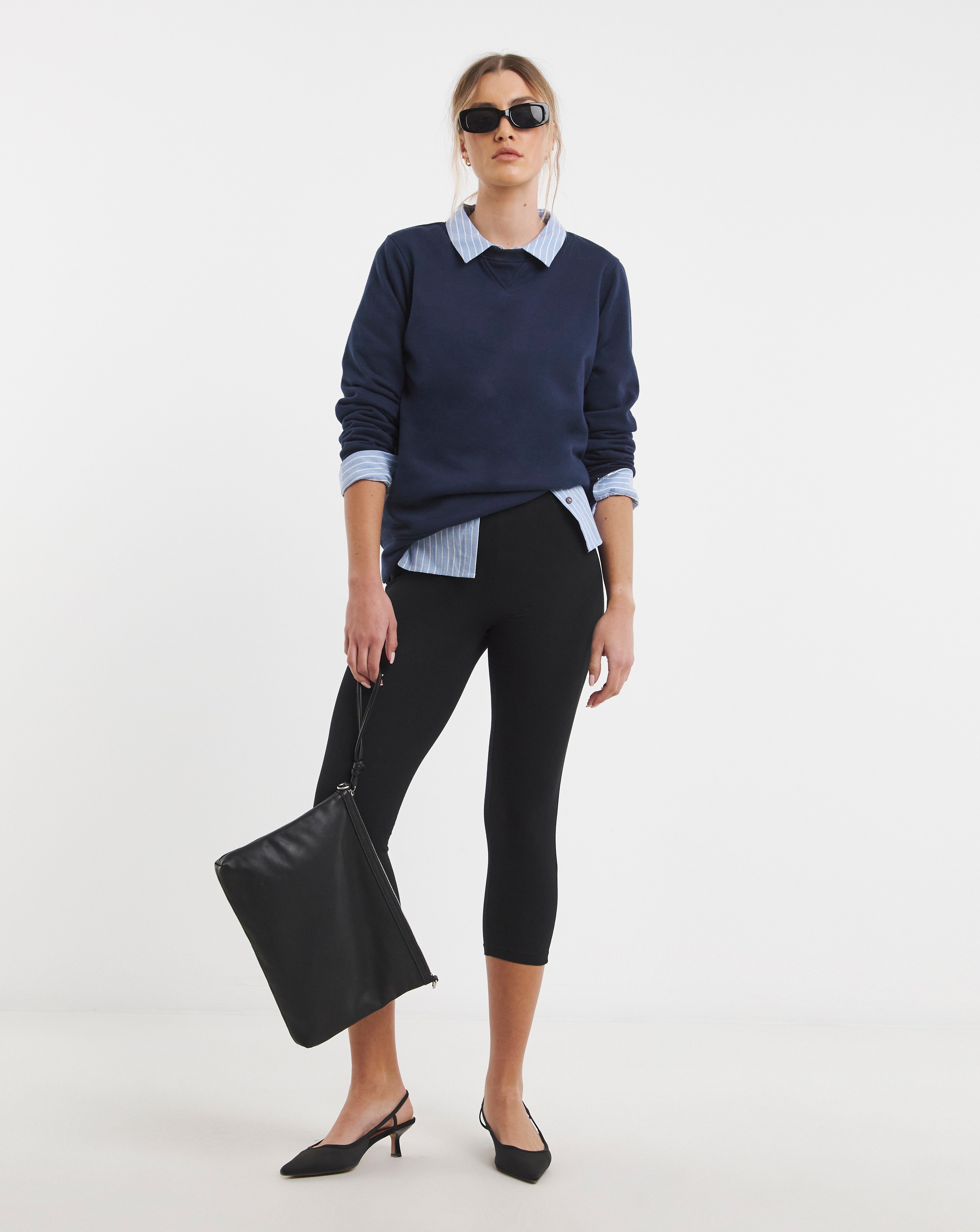 Black Cotton Cropped Legging