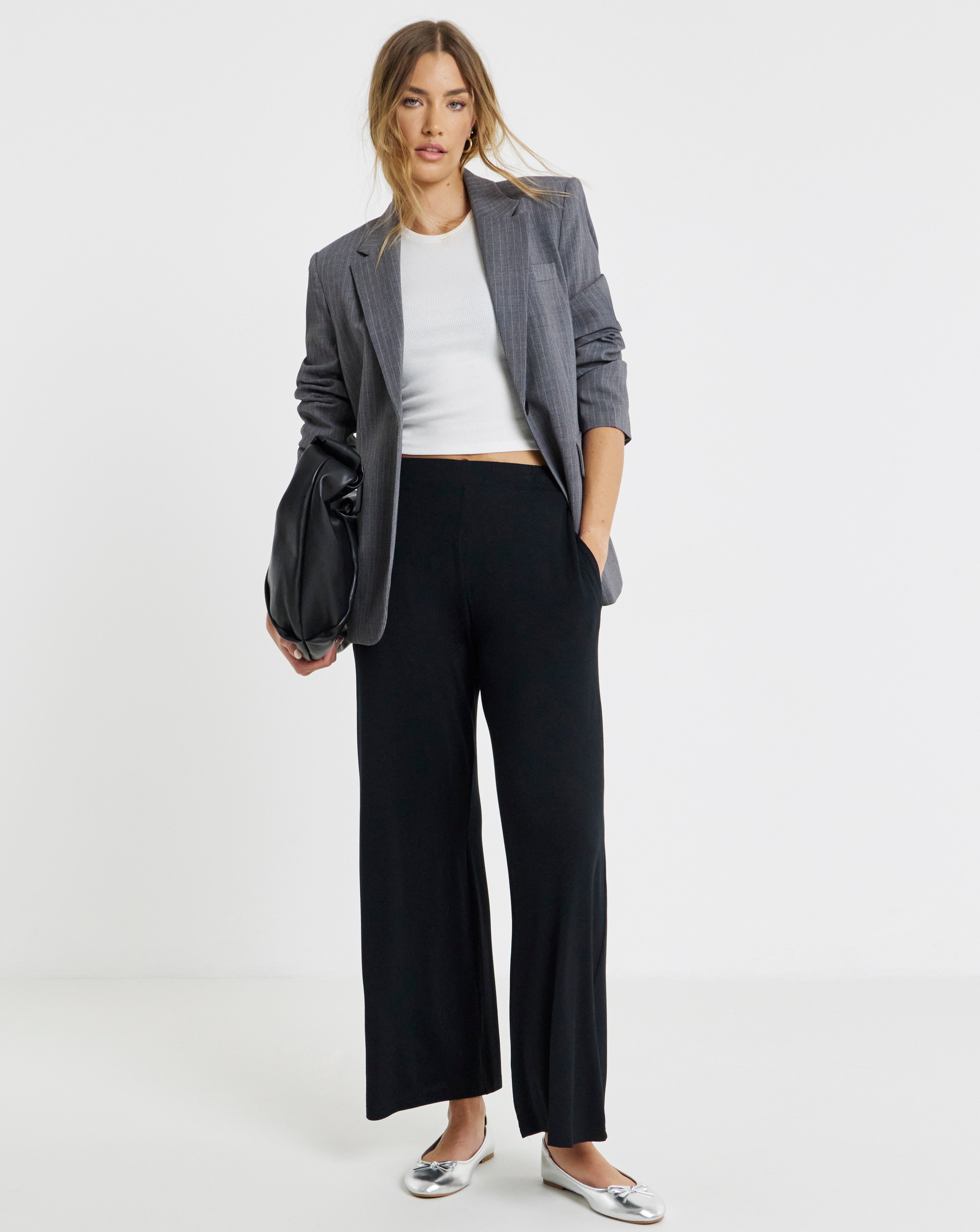 Black Jersey Wide Leg Trouser