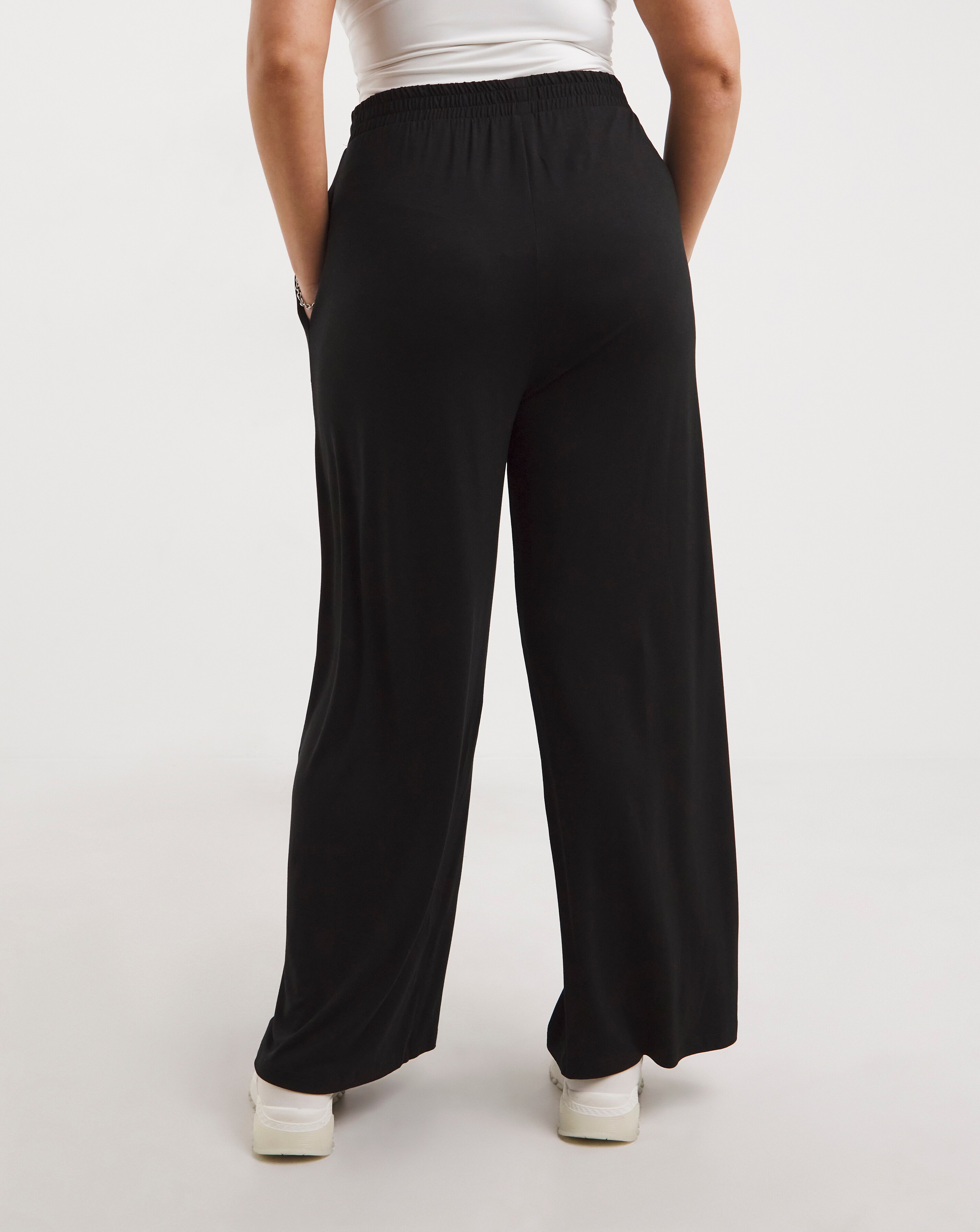 Black Jersey Elasticated Waist Wide Leg Trouser Simply Be