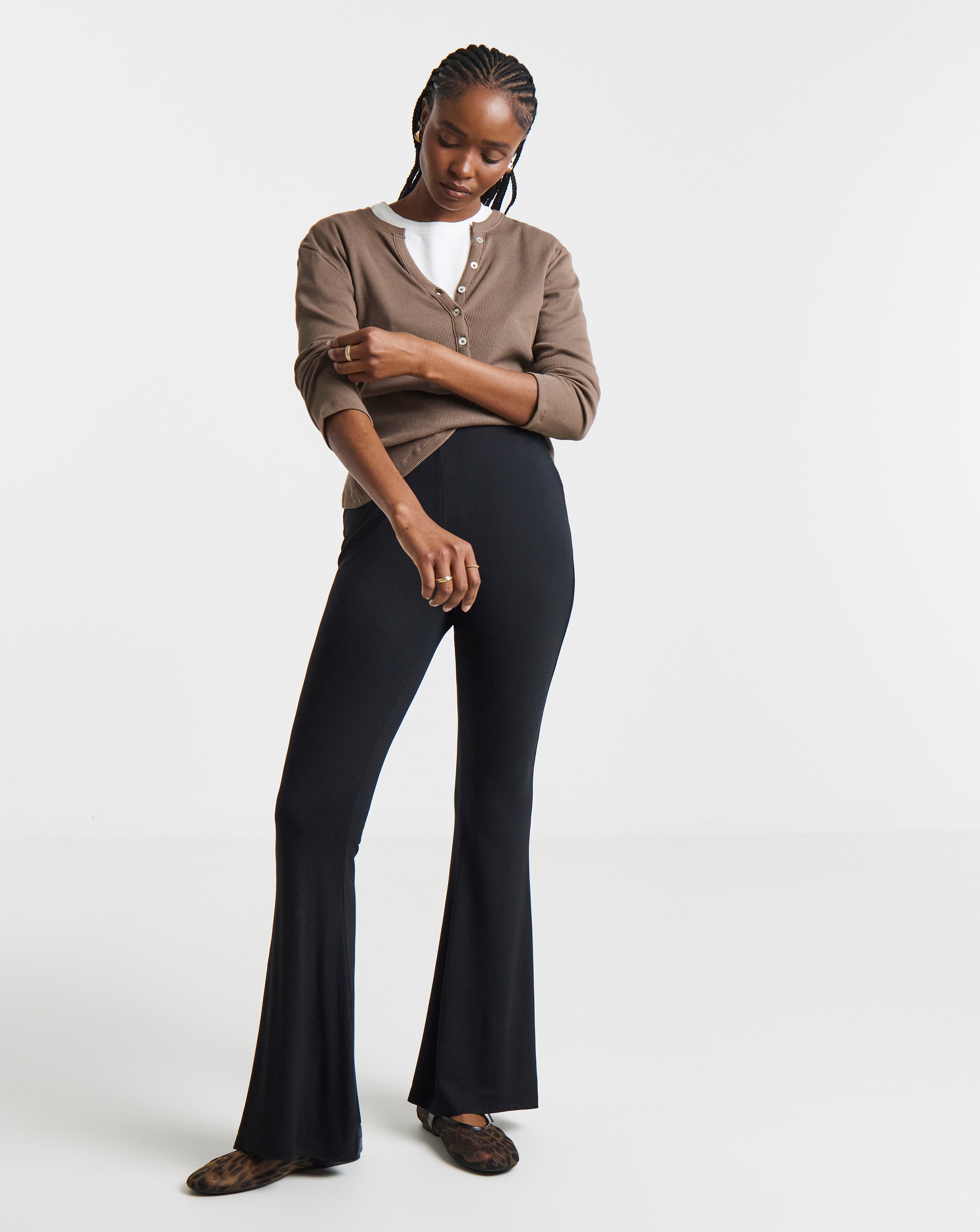 Black Jersey Flared Trouser