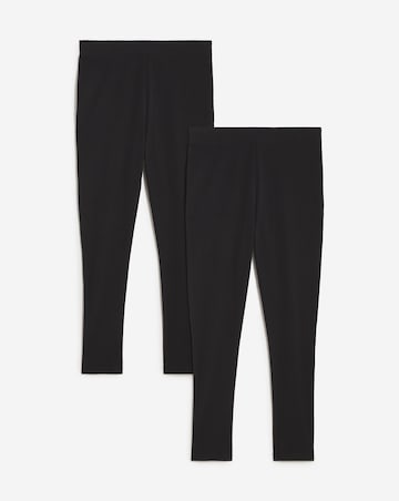 2 Pack Black Cotton Rich High Waisted Leggings | Simply Be