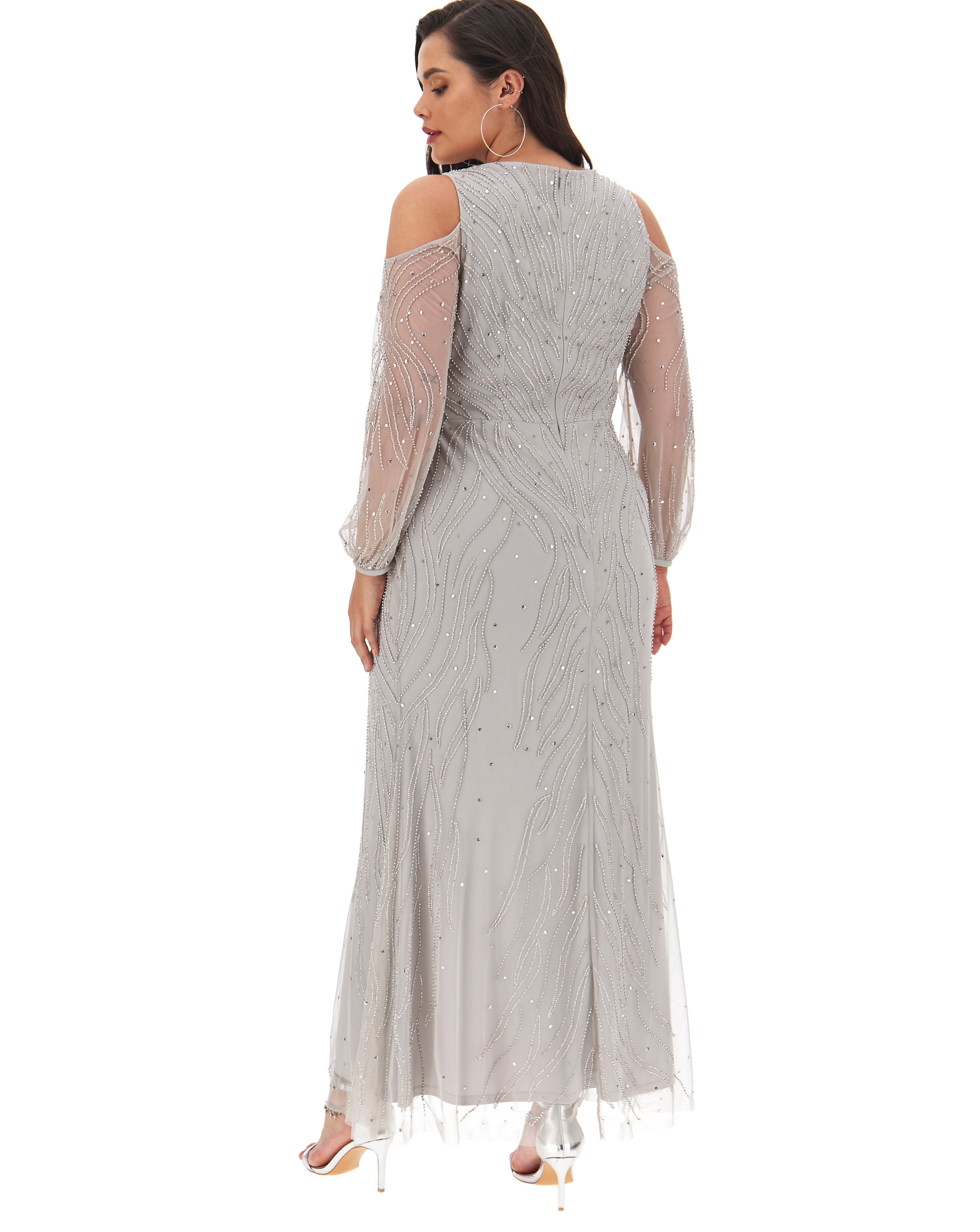 Joanna Hope Cold Shoulder Beaded Maxi Dress