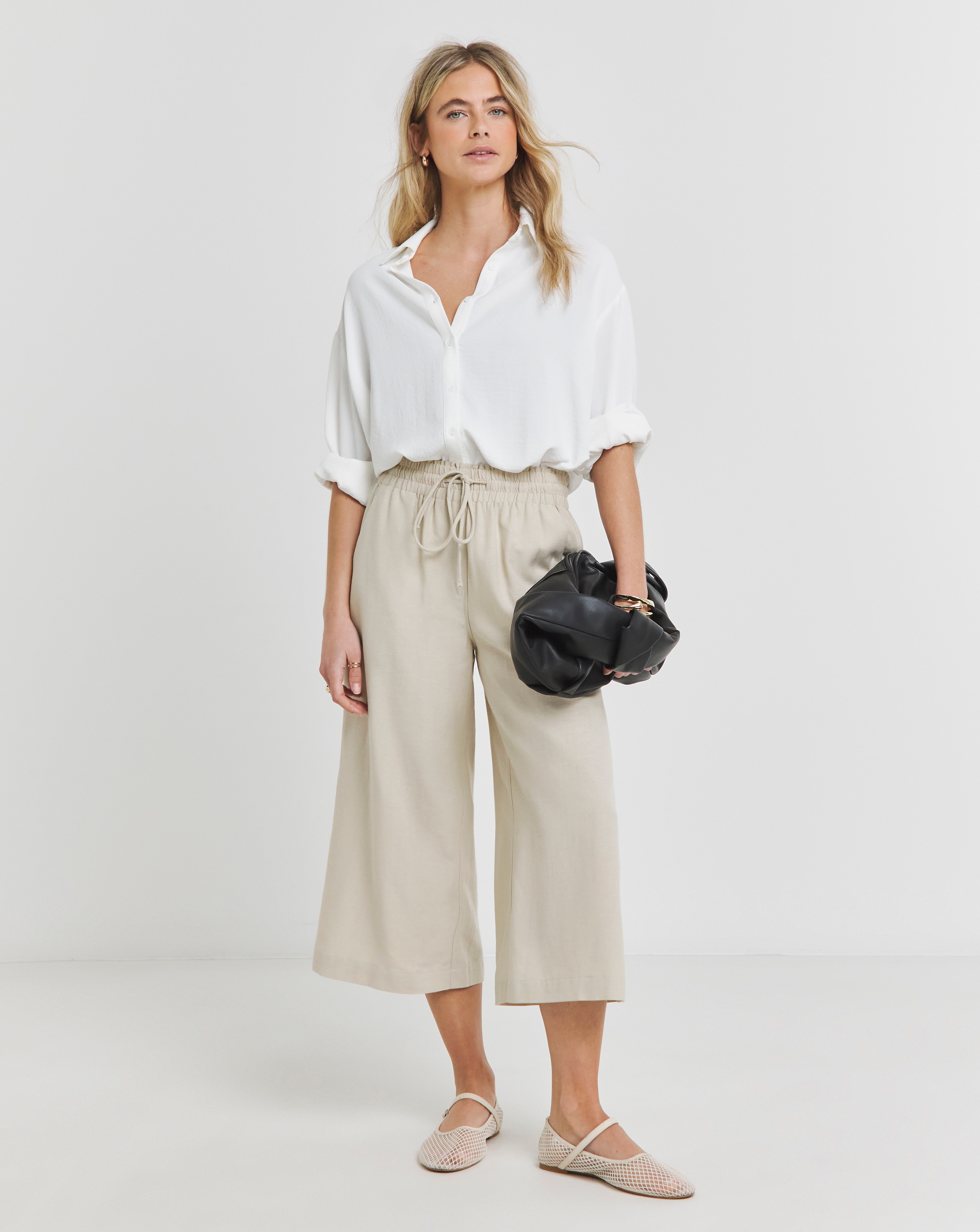 Stone Linen Wide Leg Culotte