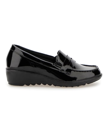 Cushion Walk Black Low Wedge Loafers -Extra Wide Fit (EEE)