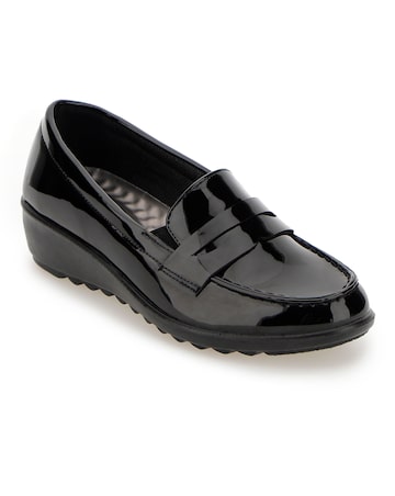 Cushion Walk Black Low Wedge Loafers -Extra Wide Fit (EEE)