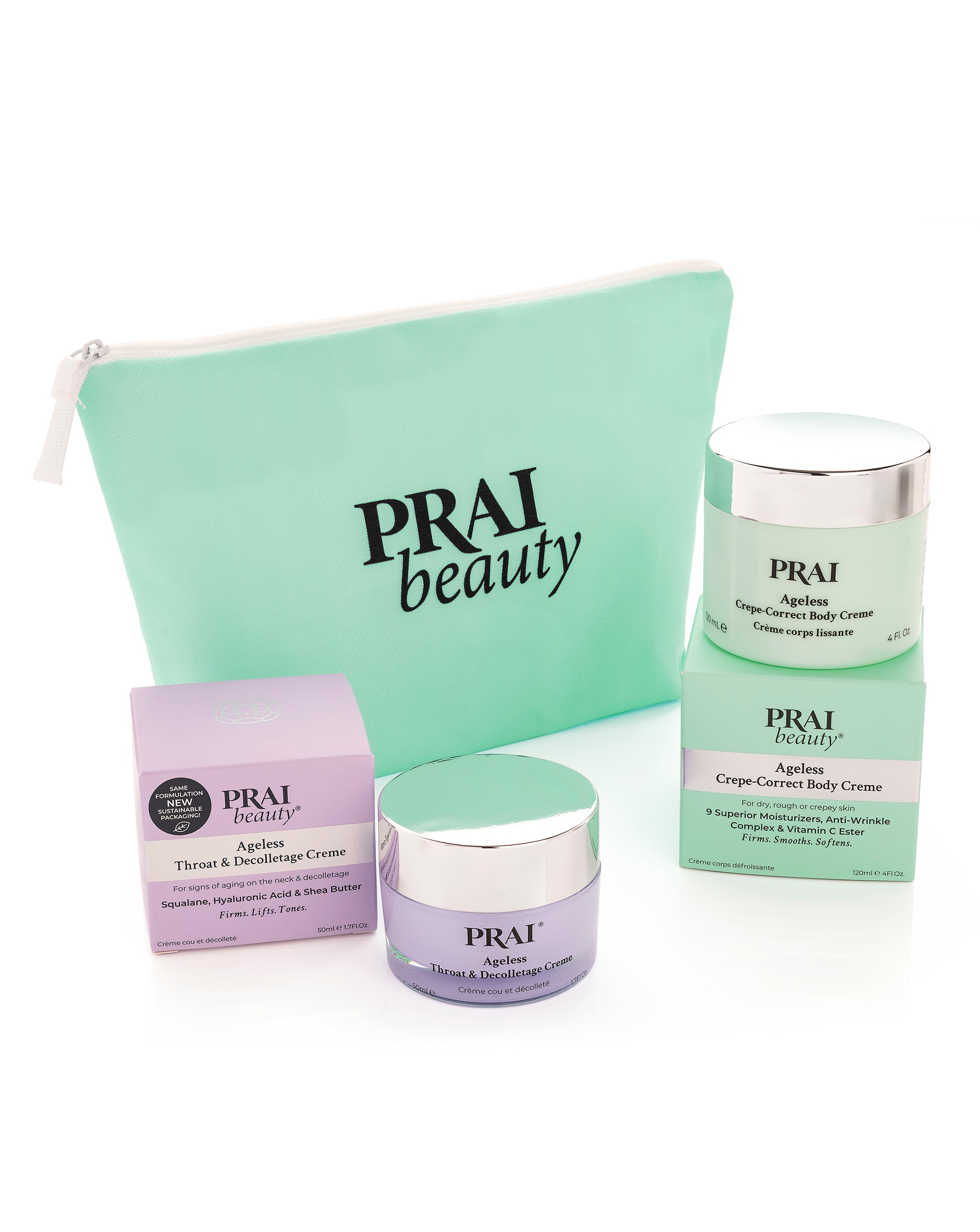 New In - Prai Beauty Ageless 3 Pce Green Bag Set