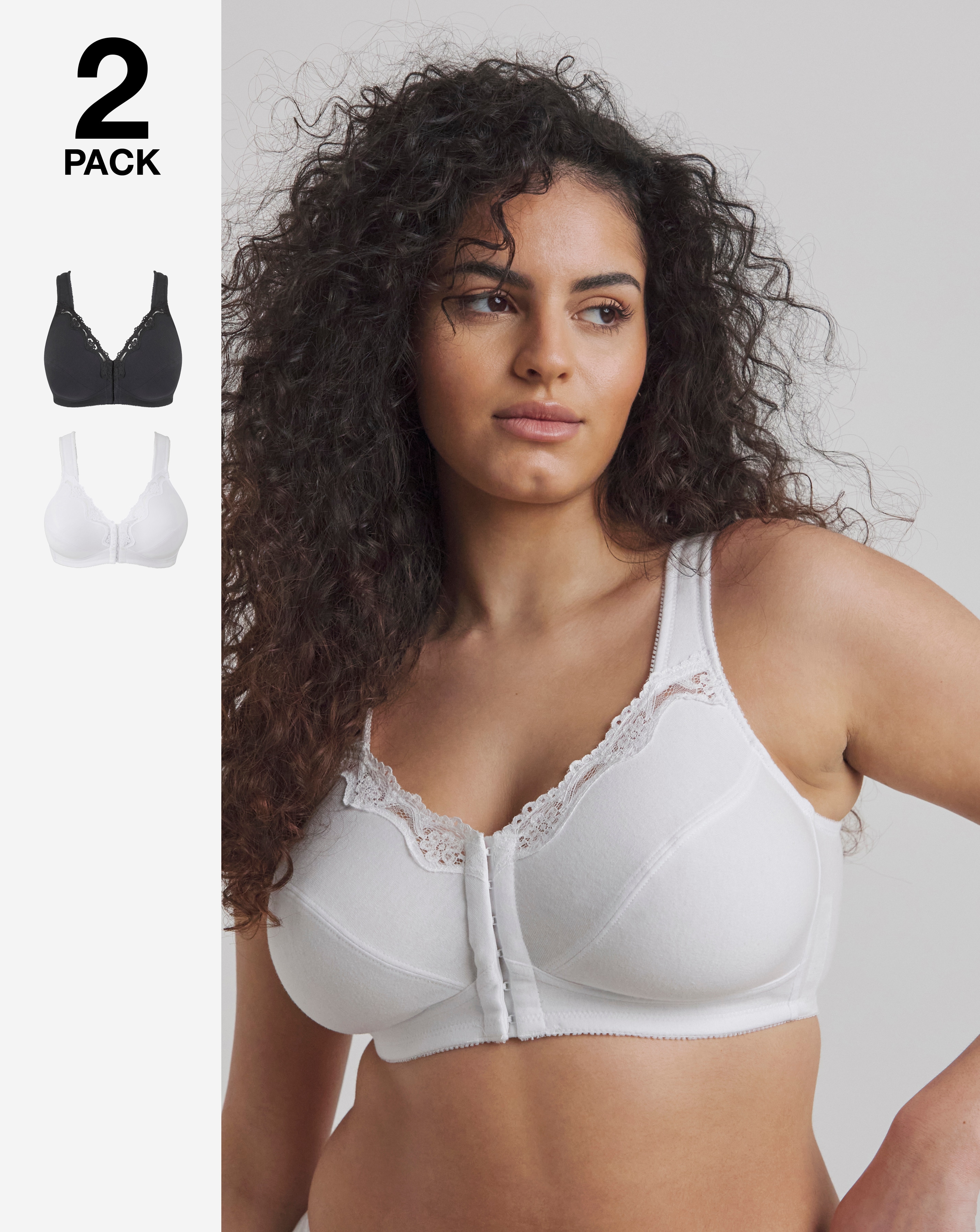 2 Pack Wht/Blk Front Fastening Bras