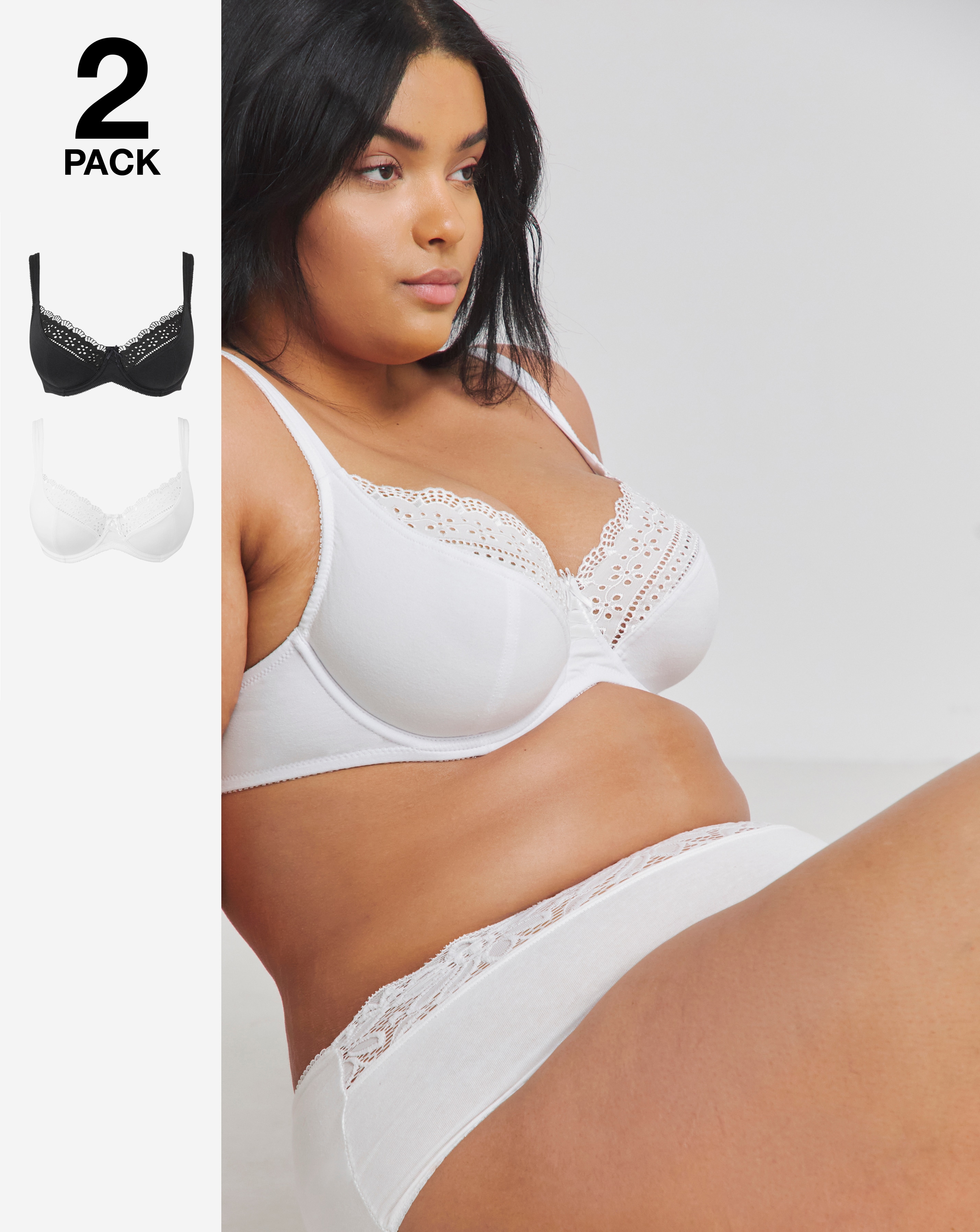 Pretty Secrets 2 Pack Jane Full Cup Bras In Black/white | UK Size 38C Women's