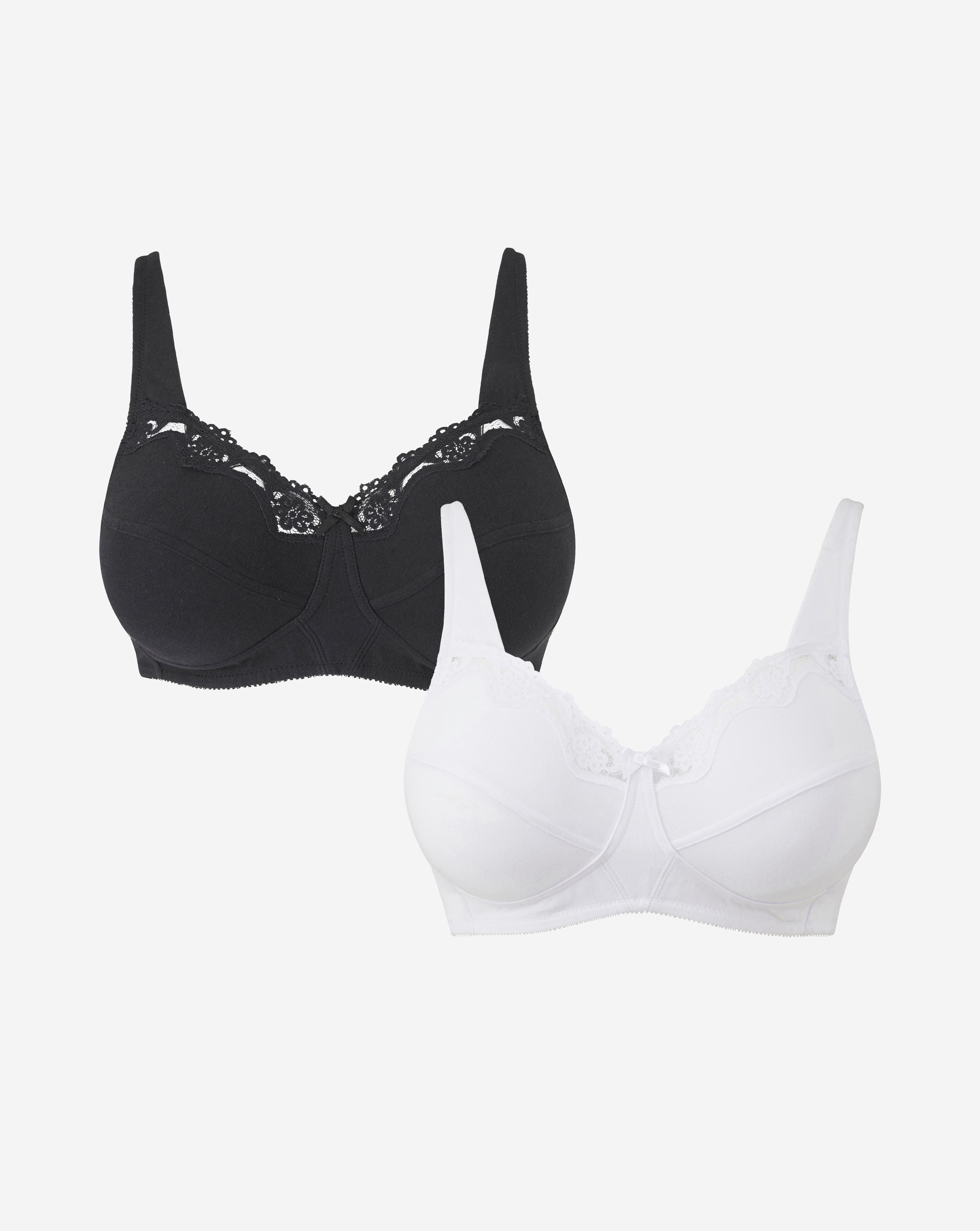 Naturally Close DD+ 2 Pack Non Wired Bra In White/black | UK Size 36E Women's