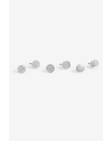 Mood Silver Crystal And Polished Round Stud Earrings - Pack Of 3