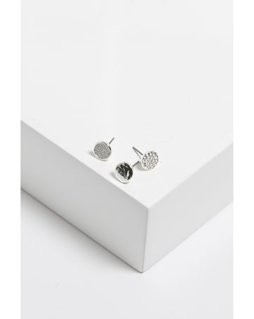 Mood Silver Crystal And Polished Round Stud Earrings - Pack Of 3