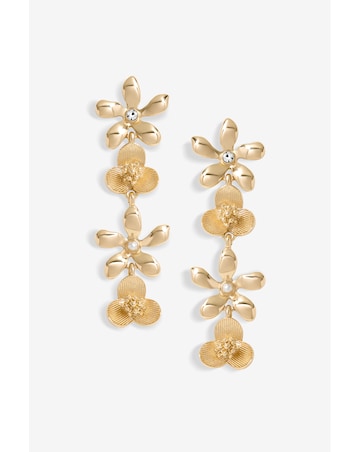 Mood Gold Mixed Flower Linear Drop Earrings