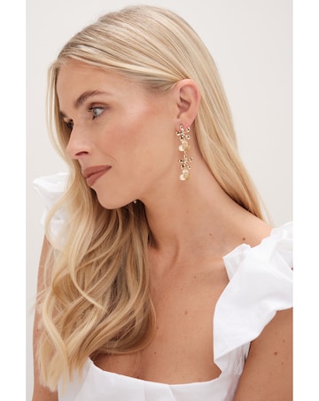 Mood Gold Mixed Flower Linear Drop Earrings