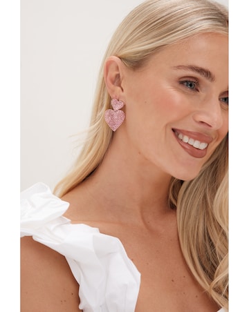 Mood Gold Pink Double Heart Drop Earrings