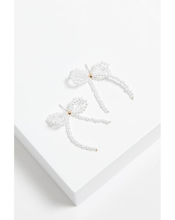 Mood Gold Pearl Bow Drop Earrings