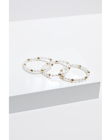 Mood Gold Pearl And Polished Stretch Bracelets - Pack Of 3