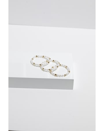 Mood Gold Pearl And Polished Stretch Bracelets - Pack Of 3