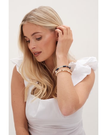 Mood Gold Blue Bead And Molten Disc Layered Bracelets - Pack Of 3
