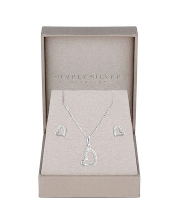 Simply Silver Sterling Silver 925 Polished Cubic Zirconia Heart Set- Gift Boxed