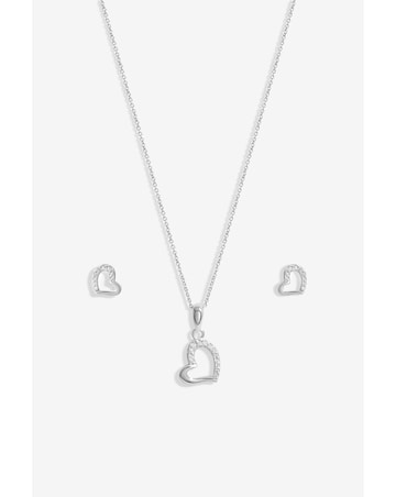 Simply Silver Sterling Silver 925 Polished Cubic Zirconia Heart Set- Gift Boxed