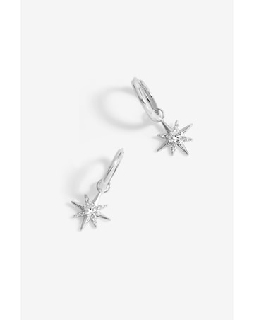 Simply Silver Sterling Silver 925 Cubic Zirconia Celestial Star Hoop Earrings