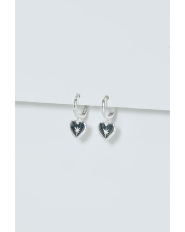 Simply Silver Sterling Silver 925 Starburst Heart Hoop Earrings