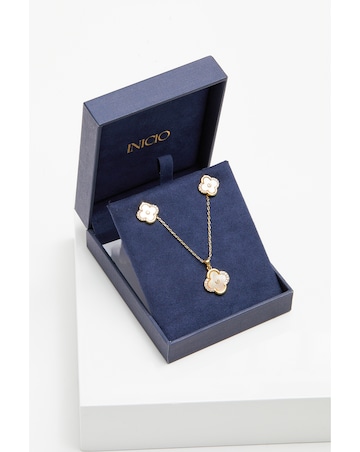 Inicio Gold Plated And Jet Enamel Clover Set - Gift Boxed
