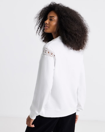 Simply Be White Crochet Collared Sweatshirt