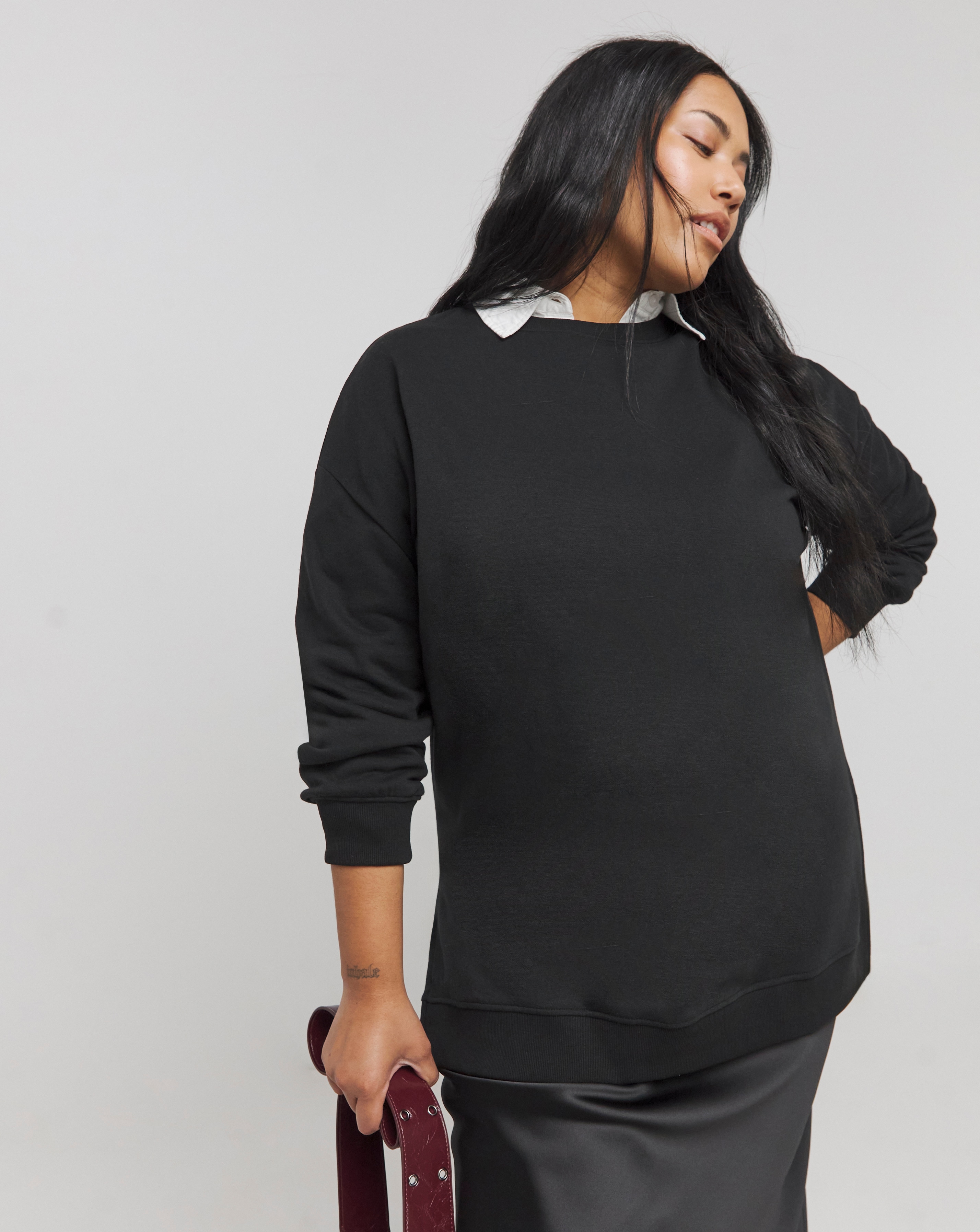 Basic Black Longline Sweatshirt Tunic