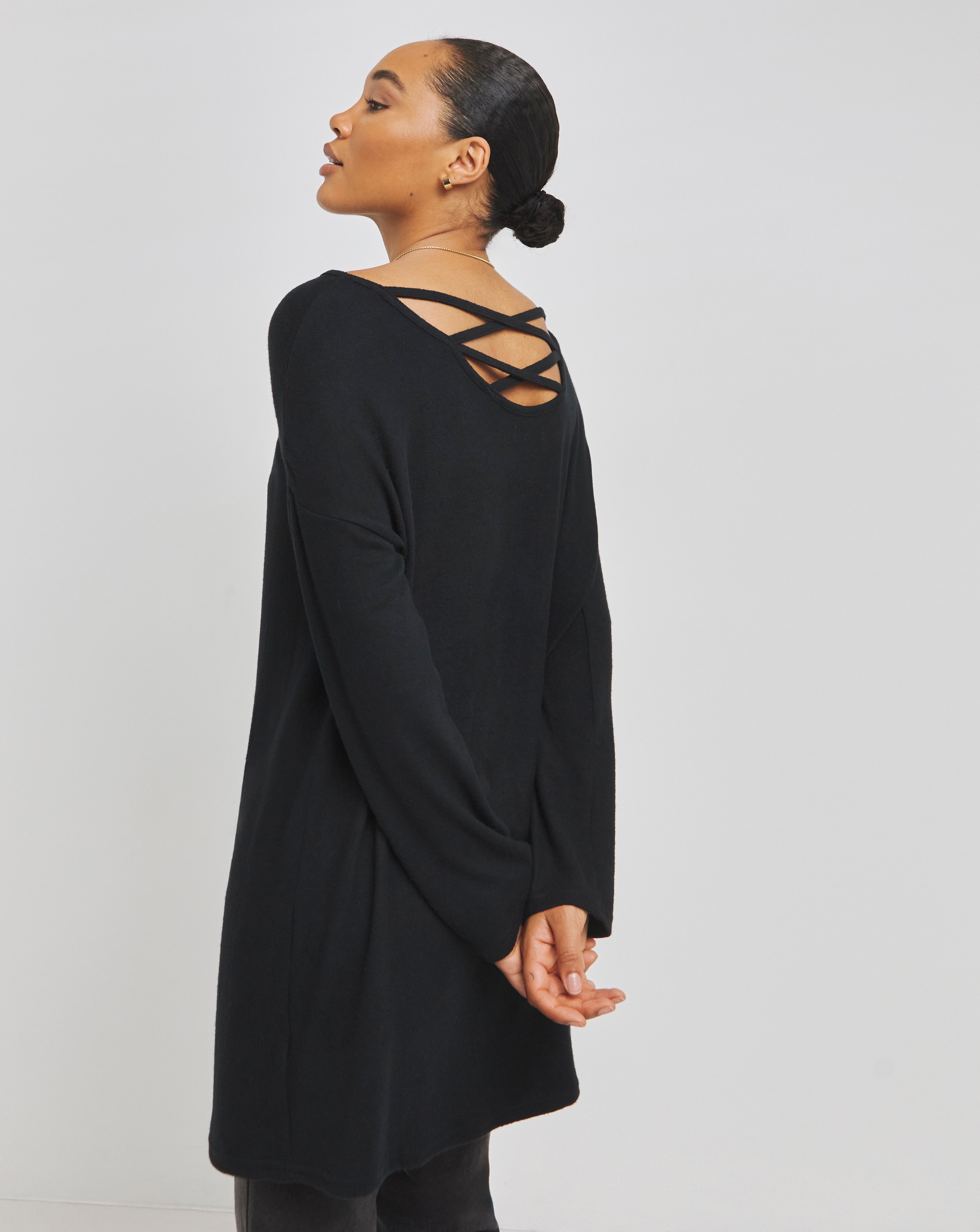 Black Soft Touch Cross Longline Tunic - Black - Size 10 - Women's