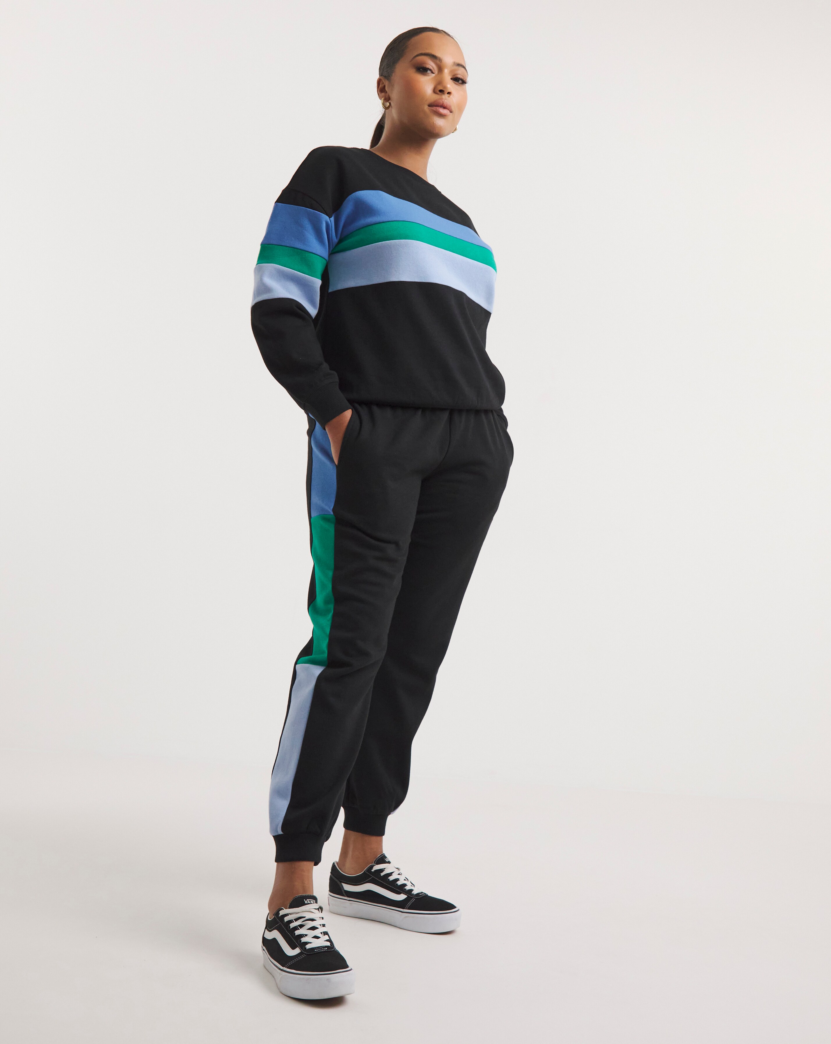 Adidas originals joggers with colour blocking deals in black