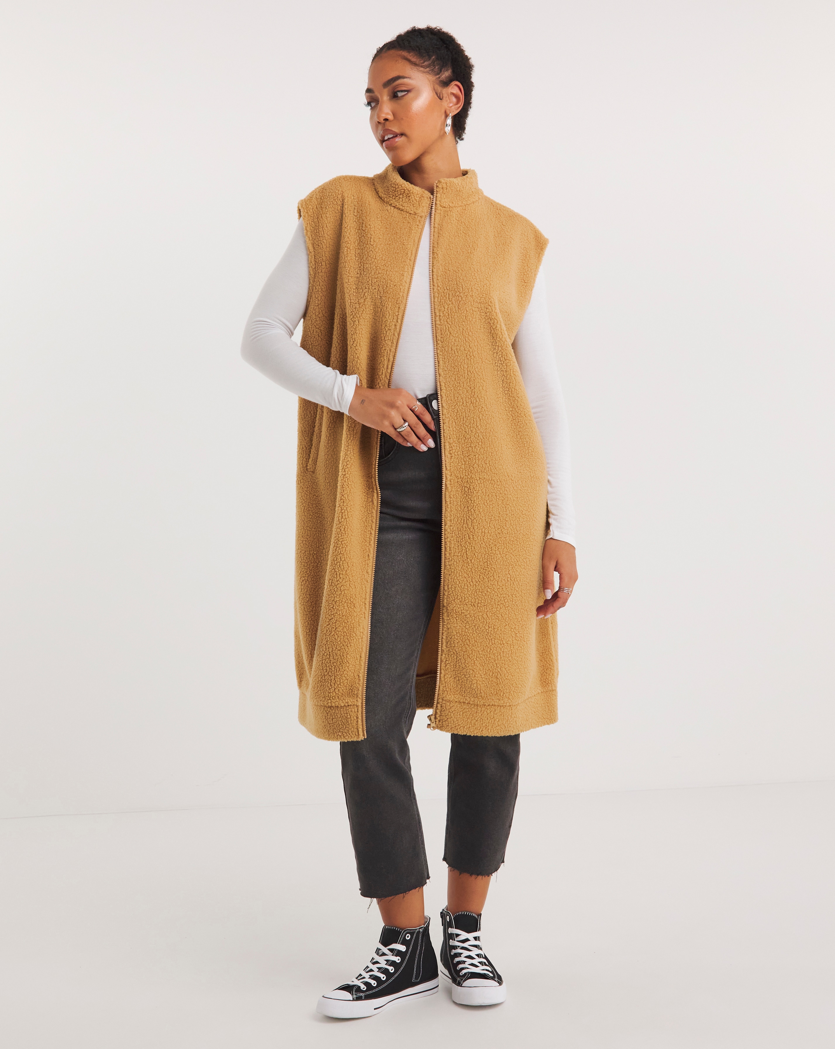 Gilet long camel clearance