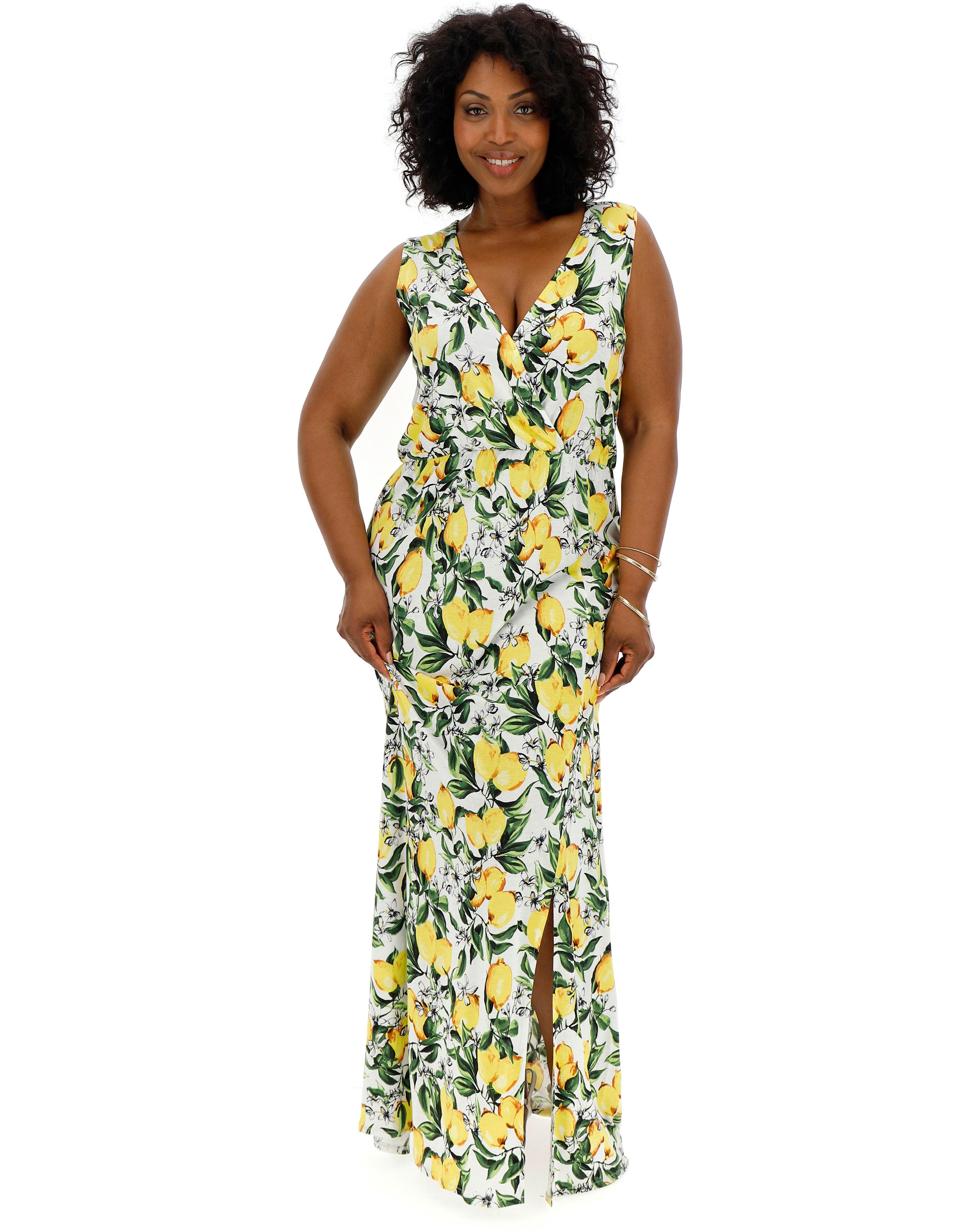 Junarose Lemon Print V Neck Maxi Dress | Simply Be