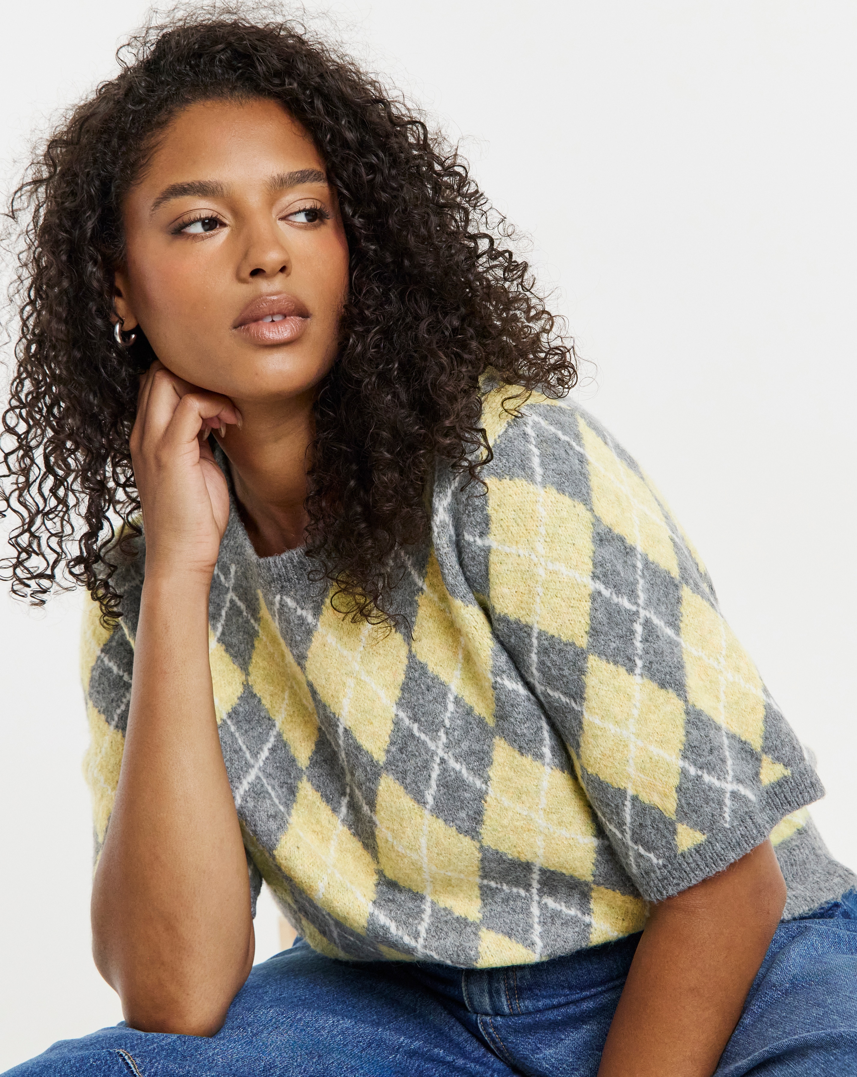 New In - Argyle Short Sleeve Jumper