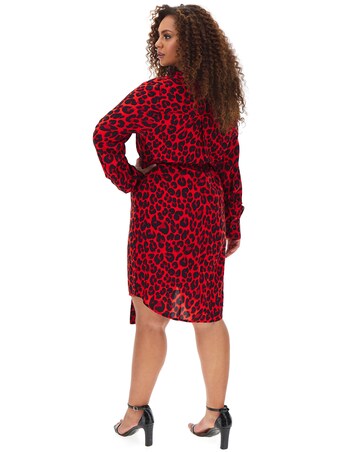 Red Animal Print Tie Waist Shirt Dress