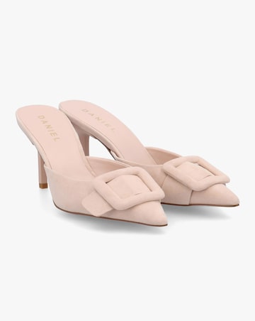 Daniel Etta Nude Suede Buckle Trim Heeled Mules Standard Fit