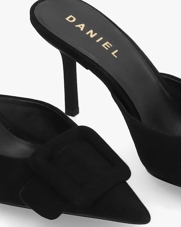 Daniel Etta Black Suede Buckle Trim Heeled Mules Standard Fit
