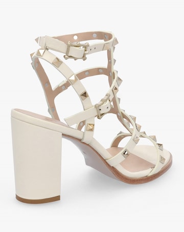 Daniel Pitter Cream Leather Studded Block Heeled Sandals Standard Fit