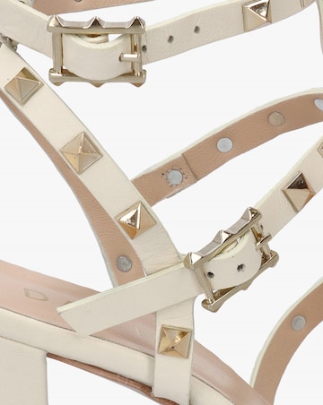 Daniel Pitter Cream Leather Studded Block Heeled Sandals Standard Fit