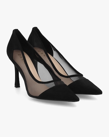 Daniel Elphaba Black Suede & Mesh Heeled Court Shoes Standard Fit