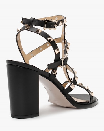 Daniel Pitter Black Leather Studded Block Heeled Sandals Standard Fit