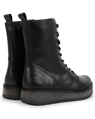 Fly London Rami Black Leather Lace Up Ankle Boots Standard Width