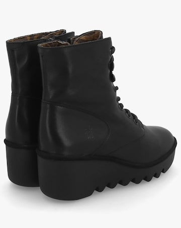 Fly London Birr Black Leather Lace Up Wedge Ankle Boots Standard Width