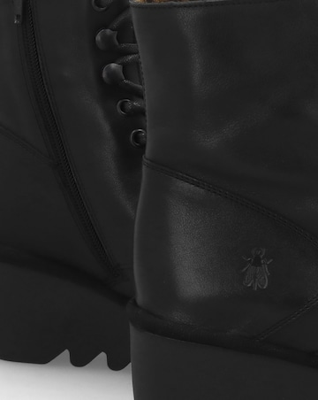 Fly London Birr Black Leather Lace Up Wedge Ankle Boots Standard Width