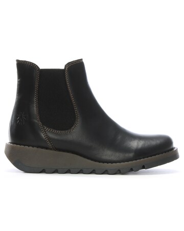 Fly London Salv Black Leather Wedge Chelsea Boots
