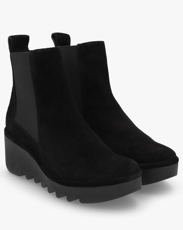 Fly London Bagu Black Suede Wedge Chelsea Boots Standard Width